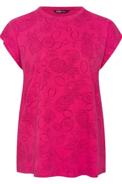 Yours Curve Pink Tropical Fruit Print T-Shirt