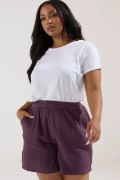 Yours Curve Purple Cotton Cheesecloth Shorts
