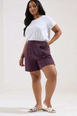 Yours Curve Purple Cotton Cheesecloth Shorts