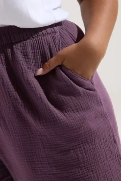 Yours Curve Purple Cotton Cheesecloth Shorts