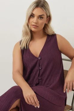 Yours Curve Purple Crinkle Plisse Waistcoat