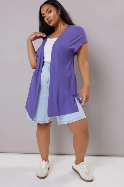 Yours Curve Purple Grown On Sleeve Jersey Cardigan