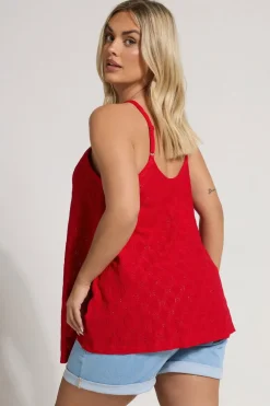 Yours Curve Red Broderie Anglaise Button Vest Top