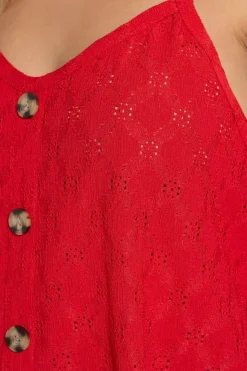 Yours Curve Red Broderie Anglaise Button Vest Top