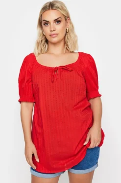 Yours Curve Red Dobby Tie Neck Blouse