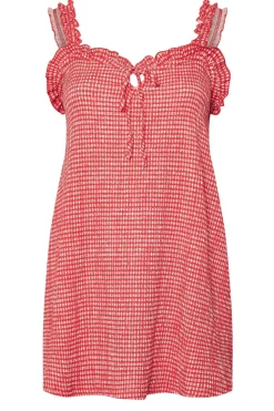 Yours Curve Red Gingham Tie Neck Frill Cami Top