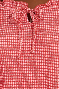 Yours Curve Red Gingham Tie Neck Frill Cami Top