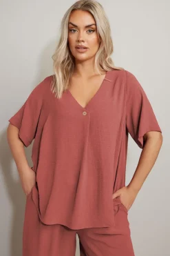 Yours Curve Rust Orange Button Detail Blouse