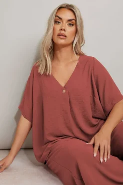 Yours Curve Rust Orange Button Detail Blouse