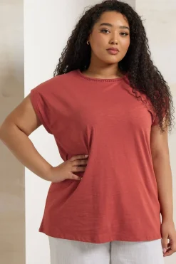 Yours Curve Rust Orange Crochet Trim Detail T-Shirt