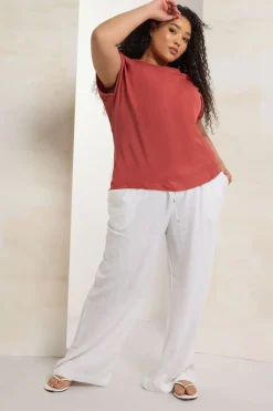 Yours Curve Rust Orange Crochet Trim Detail T-Shirt