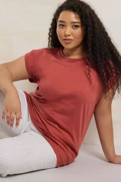 Yours Curve Rust Orange Crochet Trim Detail T-Shirt