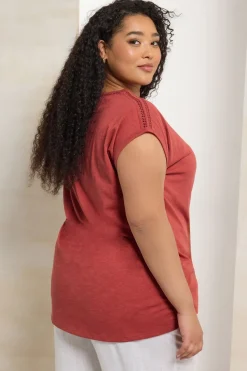 Yours Curve Rust Orange Crochet Trim Detail T-Shirt