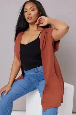 Yours Curve Rust Orange Grown On Sleeve Jersey Cardigan