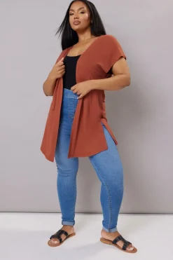 Yours Curve Rust Orange Grown On Sleeve Jersey Cardigan