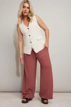 Yours Curve Rust Orange Twill Wide Leg Trousers