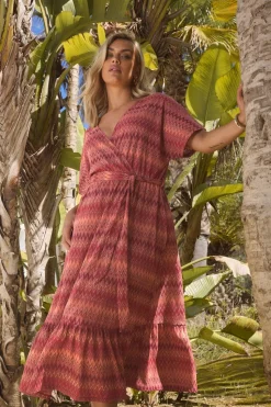 Yours Curve Rust Orange Zig Zag Metallic Wrap Dress