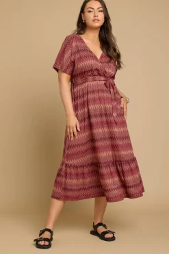 Yours Curve Rust Orange Zig Zag Metallic Wrap Dress