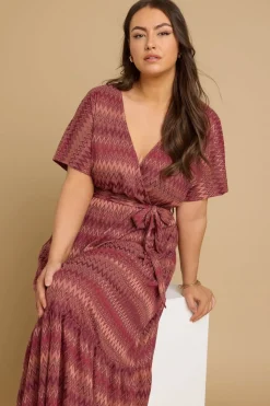 Yours Curve Rust Orange Zig Zag Metallic Wrap Dress