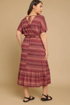 Yours Curve Rust Orange Zig Zag Metallic Wrap Dress