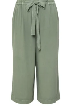 Yours Curve Sage Green Chambray Tie Waist Cropped Trousers
