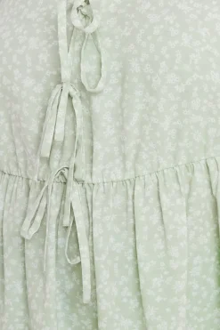 Yours Curve Sage Green Ditsy Floral Tie Front Peplum Top