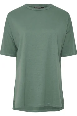 Yours Curve Sage Green Oversized Side Split T-Shirt