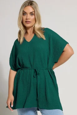 Yours Curve Teal Green Belted Textured Tunic Top