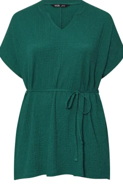 Yours Curve Teal Green Belted Textured Tunic Top