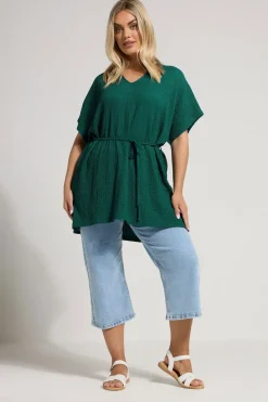 Yours Curve Teal Green Belted Textured Tunic Top
