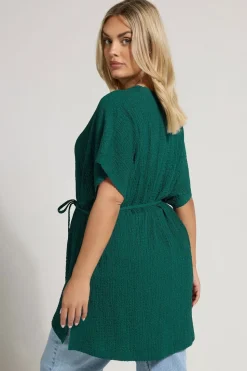 Yours Curve Teal Green Belted Textured Tunic Top