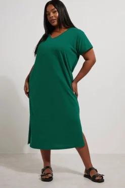 Yours Curve Teal Green Grown On Sleeve Midi Dress