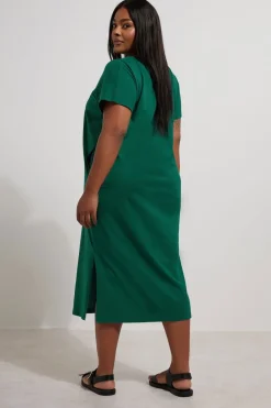 Yours Curve Teal Green Grown On Sleeve Midi Dress