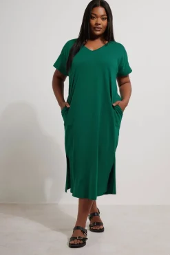 Yours Curve Teal Green Grown On Sleeve Midi Dress
