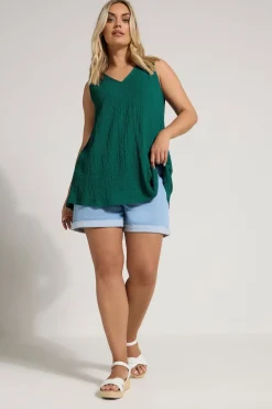 Yours Curve Teal Green Textured Swing Vest Top