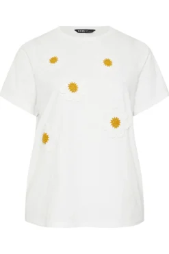 Yours Curve White Applique Daisy T-Shirt