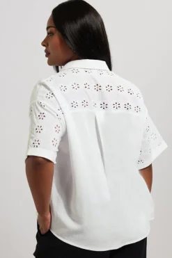 Yours Curve White Broderie Anglaise Linen Shirt