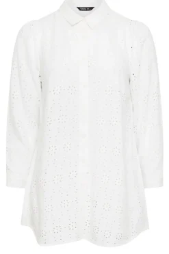Yours Curve White Broderie Anglaise Long Sleeve Shirt