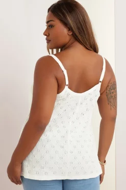 Yours Curve White Broderie Anglaise Button Vest Top