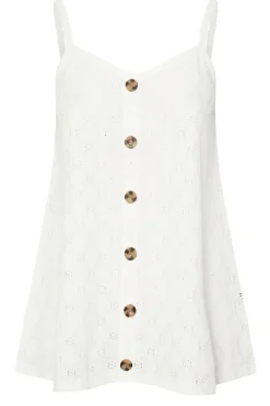 Yours Curve White Broderie Anglaise Button Vest Top