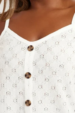 Yours Curve White Broderie Anglaise Button Vest Top