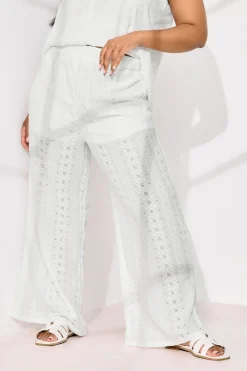 Yours Curve White Broderie Anglaise Wide Leg Trousers