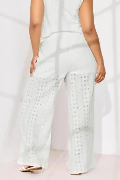 Yours Curve White Broderie Anglaise Wide Leg Trousers