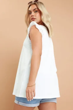 Yours Curve White Broderie Anglaise Frill Vest Top
