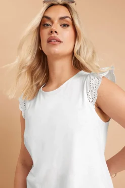 Yours Curve White Broderie Anglaise Frill Vest Top