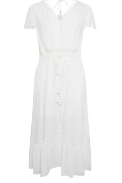 Yours Curve White Dobby Tie Front Maxi Dress