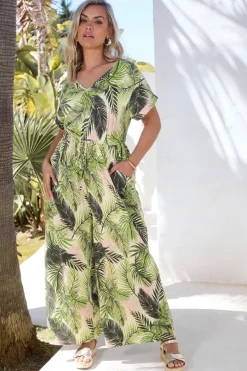 Yours Curve White Palm Print Tie Front Jumpsuit