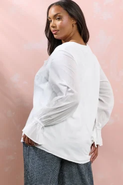 Yours Curve White Ruffle Tie Detail Blouse