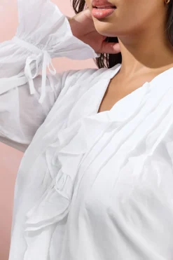 Yours Curve White Ruffle Tie Detail Blouse