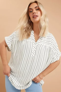 Yours Curve White Stripe Short Sleeve Blouse
